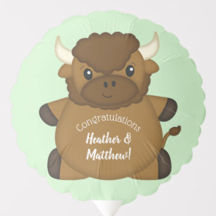 Bison Buffalo Baby Shower Green Balloon
