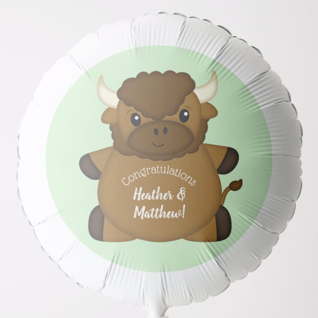 Bison Buffalo Baby Shower Green Balloon (Front)