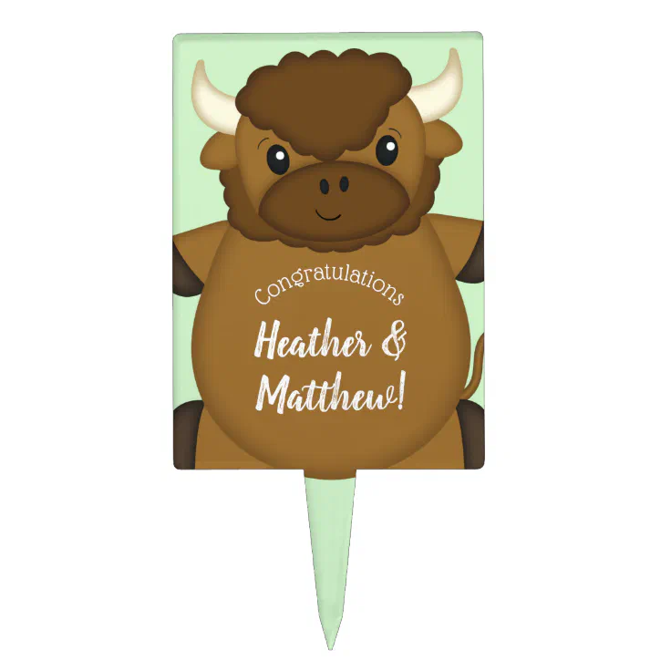 Bison Buffalo Baby Shower Green Cake Topper Zazzle