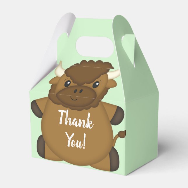Bison Buffalo Baby Shower Green Favor Boxes (Front Side)