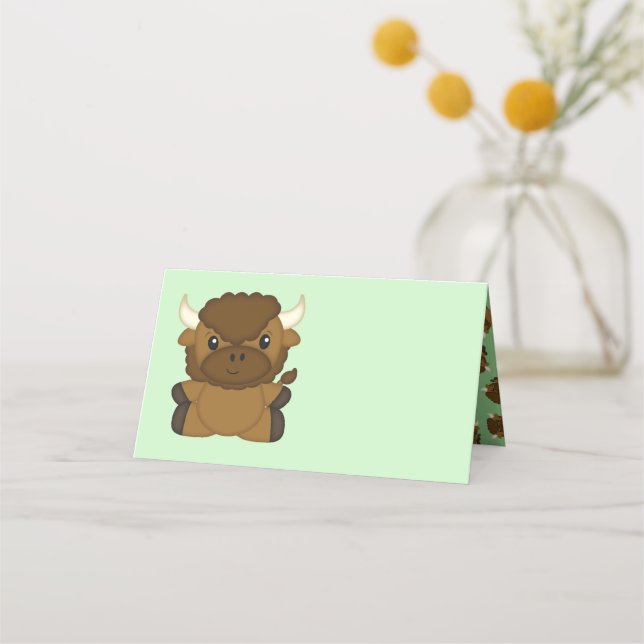 Bison Buffalo Baby Shower Green Place Card (Front)