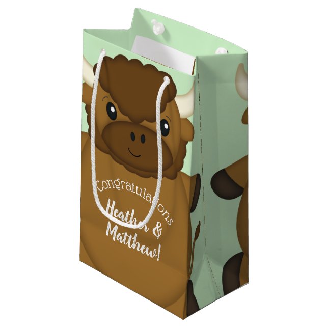 Bison Buffalo Baby Shower Green Small Gift Bag (Front Angled)