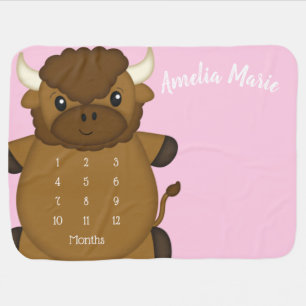Bison Buffalo Baby Shower Pink Baby Blanket
