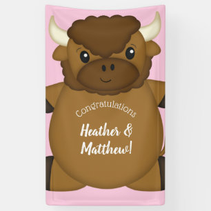 Bison Buffalo Baby Shower Pink Banner