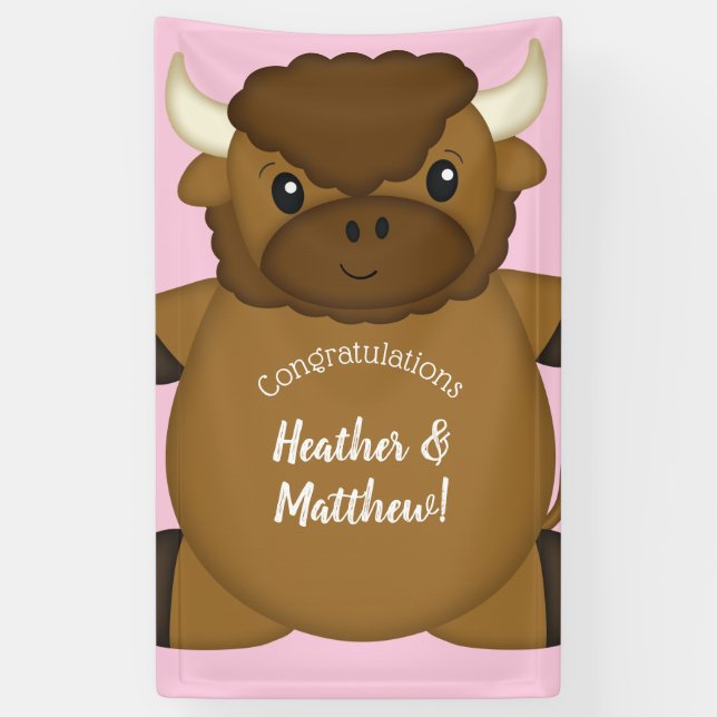 Bison Buffalo Baby Shower Pink Banner (Vertical)