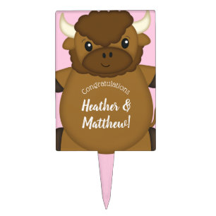 Bison Buffalo Baby Shower Pink Cake Topper