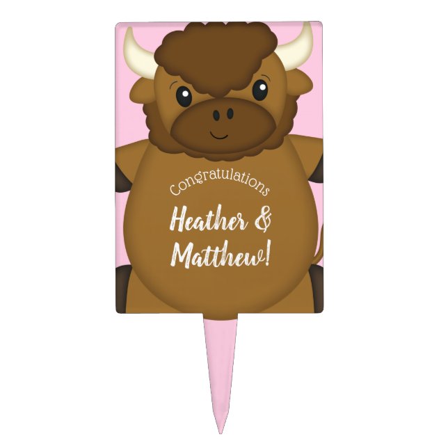 Bison Buffalo Baby Shower Pink Cake Topper (Front)