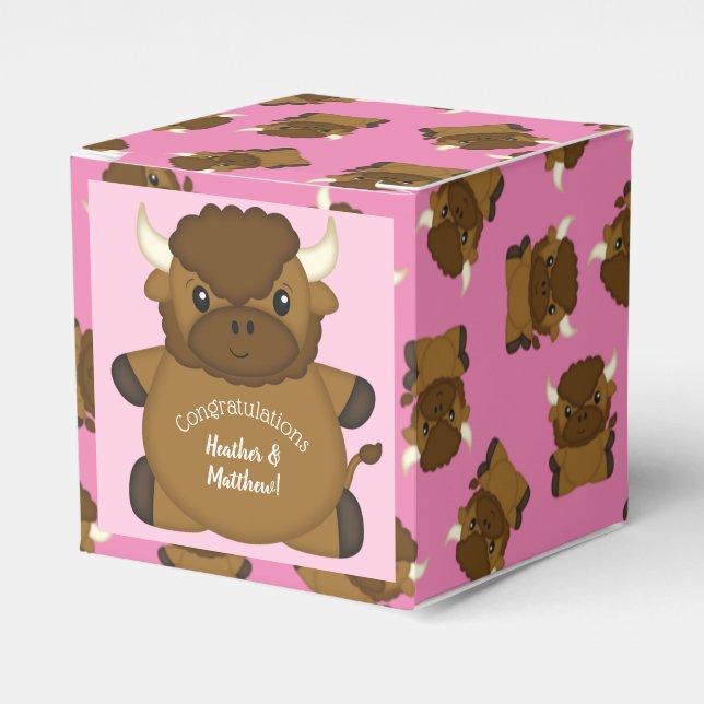 Bison Buffalo Baby Shower Pink Favor Boxes (Front Side)