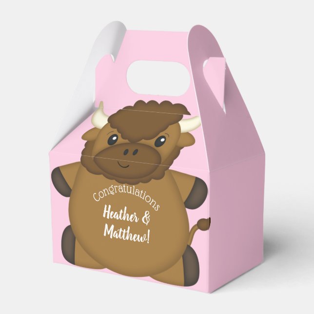 Bison Buffalo Baby Shower Pink Favor Boxes (Front Side)