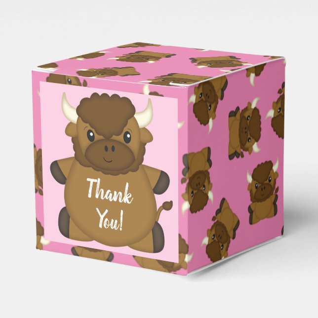 Bison Buffalo Baby Shower Pink Favor Boxes (Front Side)