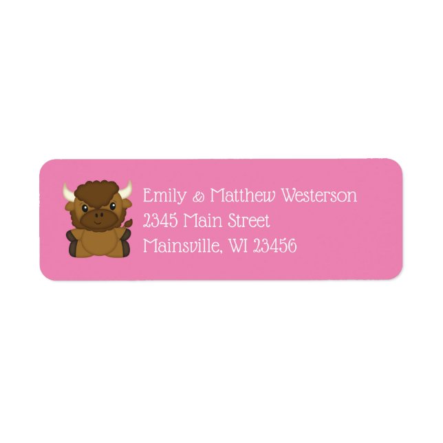 Bison Buffalo Baby Shower Pink Label (Front)