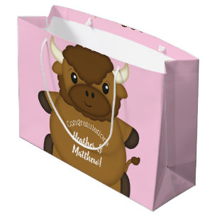 Bison Buffalo Baby Shower Pink Large Gift Bag