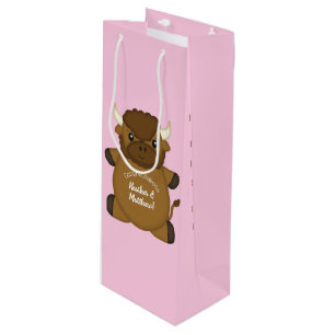 Bison Buffalo Baby Shower Pink Wine Gift Bag
