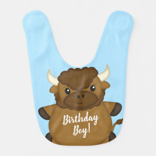 Bison Buffalo Birthday Party Blue Baby Bib