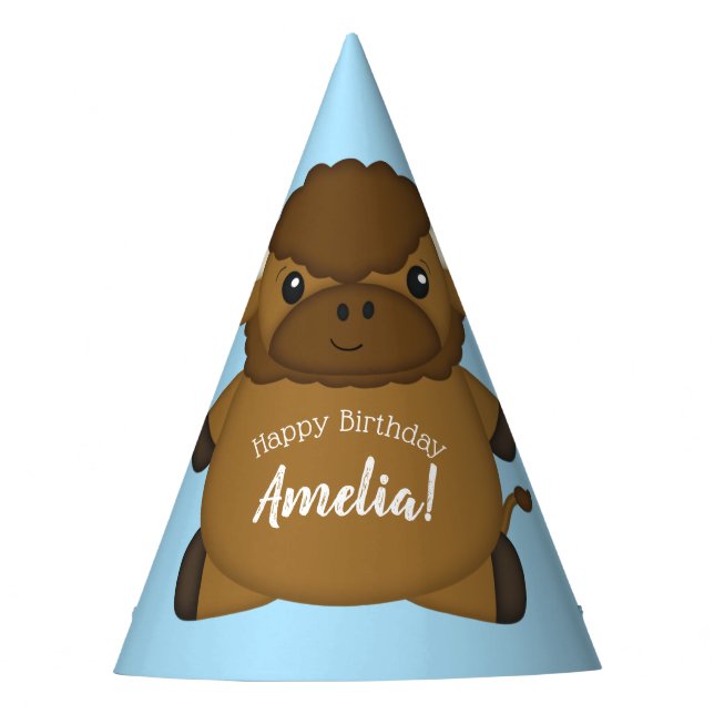 Bison Buffalo Birthday Party Blue Party Hat (Front)