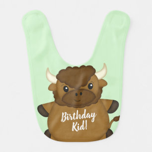 Bison Buffalo Birthday Party Green Baby Bib