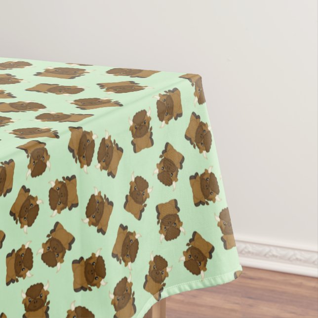 Bison Buffalo Birthday Party Green Tablecloth (In Situ)