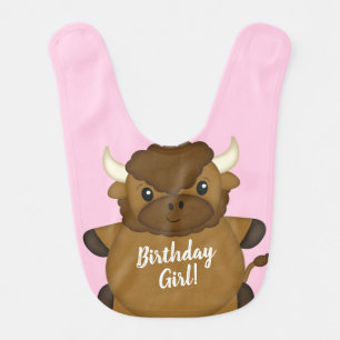 Bison Buffalo Birthday Party Pink Baby Bib