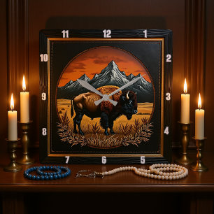 Bison Buffalo Bison Medallion Square Wall Clock
