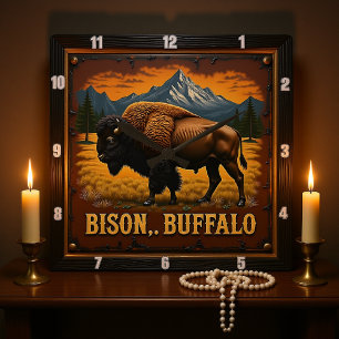 Bison Buffalo Buffalo in the Wild Square Wall Clock