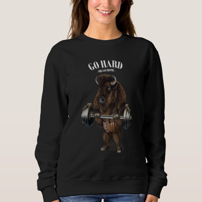 Bison Buffalo Bull Weightlifting In Fitness Gym 1 Sweatshirt (Front)