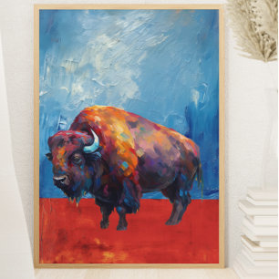 Bison Buffalo Colorful Abstract Modern Painting Poster