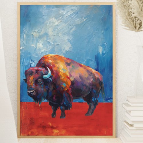 Bison Buffalo Colorful Abstract Modern Painting Poster