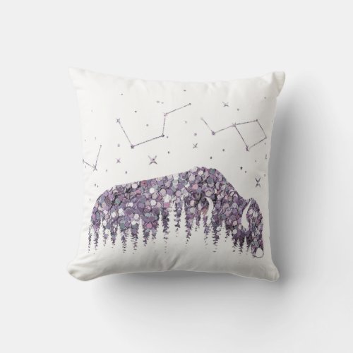 Bison Buffalo Gray Puple White Stars Galaxy Moon Throw Pillow