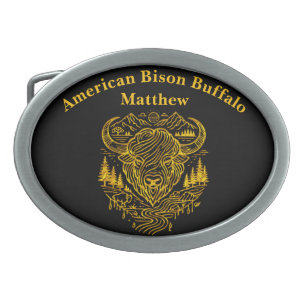 Bison Buffalo Illustration in a Scenic Landscape Belt Buckle