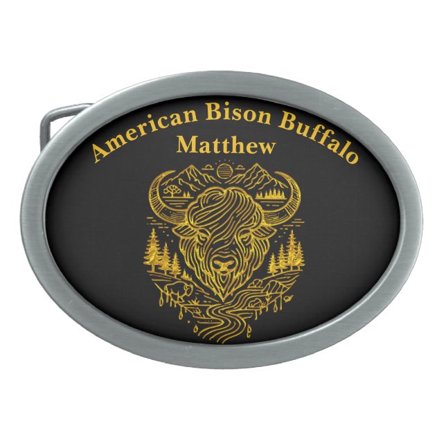 Bison Buffalo Illustration in a Scenic Landscape Belt Buckle (Front)