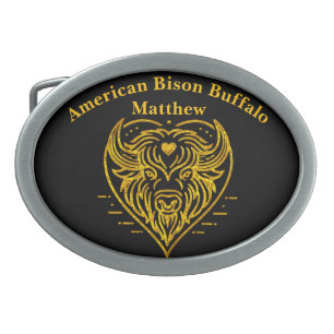 Bison Buffalo Illustration in Heart Shape Design Belt Buckle