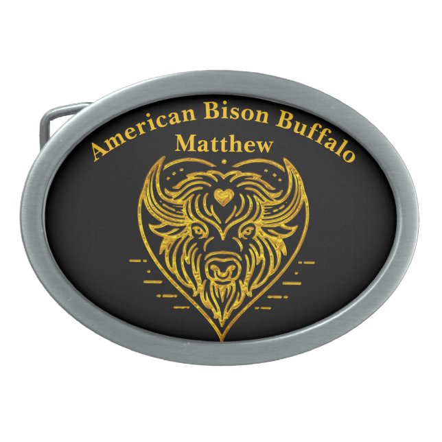 Bison Buffalo Illustration in Heart Shape Design Belt Buckle (Front)