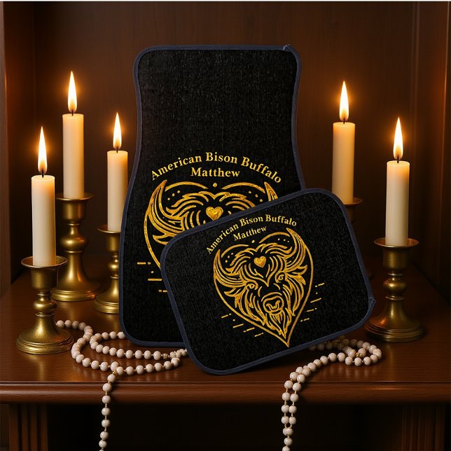 Bison Buffalo Illustration in Heart Shape Design Car Floor Mat (Creator Uploaded)