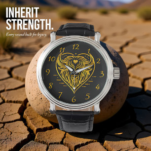 Bison Buffalo Illustration in Heart Shape Design Watch