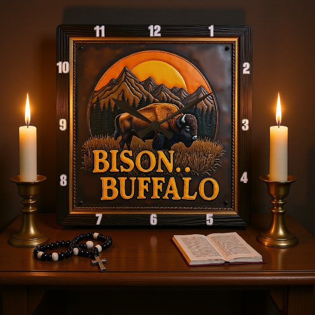 Bison Buffalo Majestic Bison Square Wall Clock (Creator Uploaded)