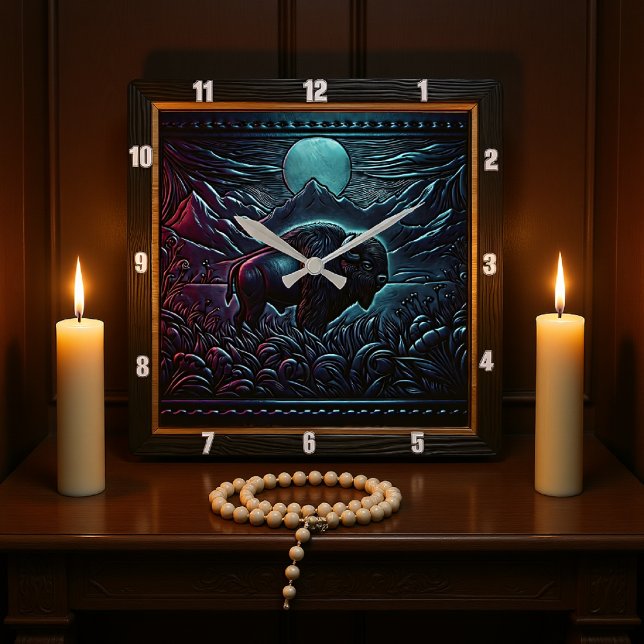 Bison Buffalo Midnight Bison Square Wall Clock (Creator Uploaded)