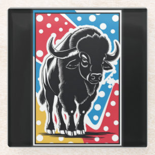 Bison - Buffalo Pop Art Vintage Retro Glass Coaster