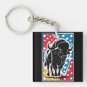 Bison - Buffalo Pop Art Vintage Retro Keychain