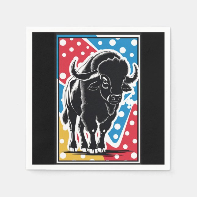 Bison - Buffalo Pop Art Vintage Retro Napkins (Front)