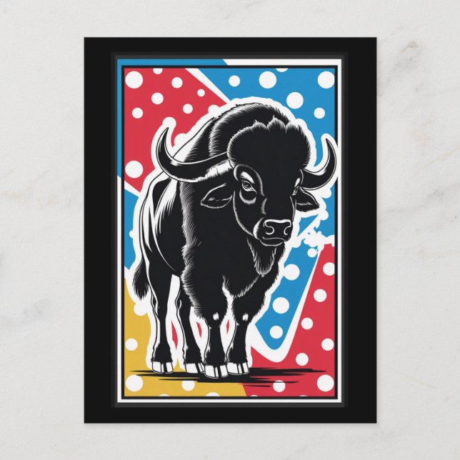 Bison - Buffalo Pop Art Vintage Retro Postcard (Front)