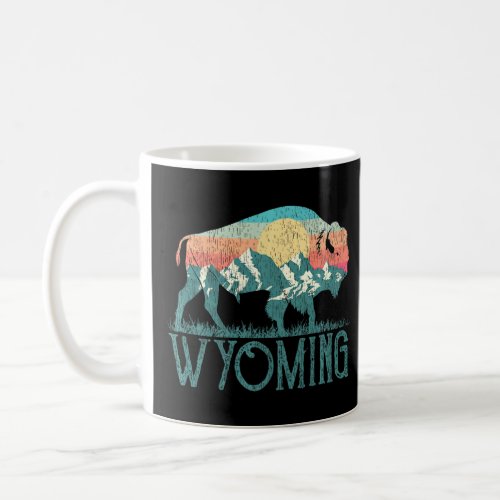 Bison Buffalo Retro Mountains Wy Wyoming  Coffee Mug