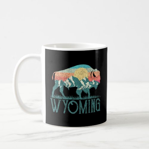 Bison Buffalo Retro Mountains Wy Wyoming  Coffee Mug