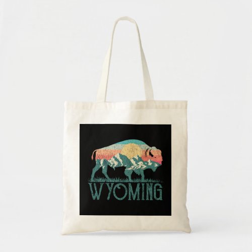 Bison Buffalo Retro Mountains WY Wyoming Long Slee Tote Bag