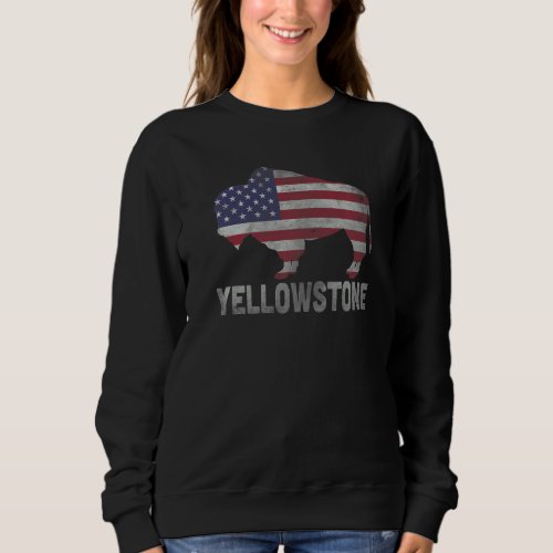 Bison Buffalo Retro Yellowstone American Flag  Sweatshirt