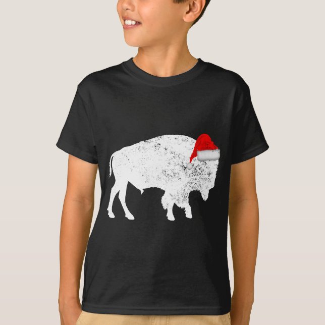 Bison Buffalo Santa Hat - Christmas Pajama T-Shirt (Front)