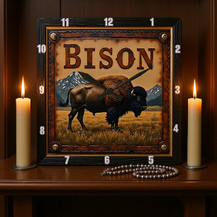 Bison Buffalo Square Wall Clock