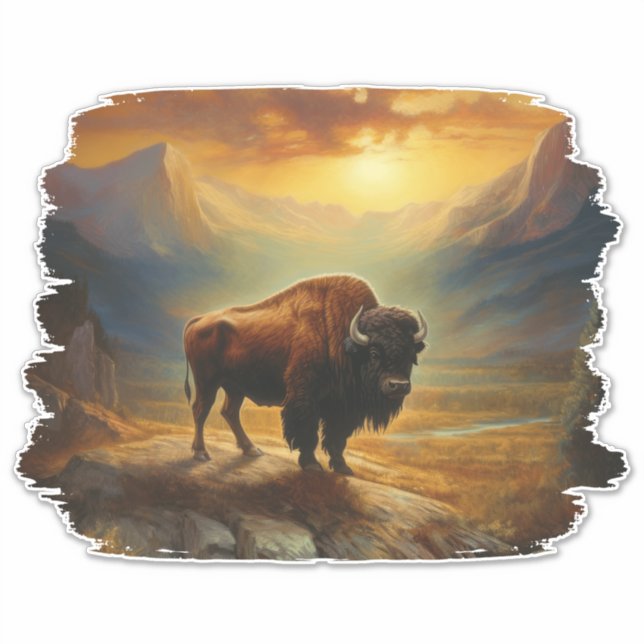 Bison Buffalo Sunset View Sticker (Front)