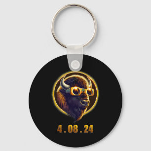 Bison Buffalo Wearing Gles Solar 2024 Eclipse Keychain