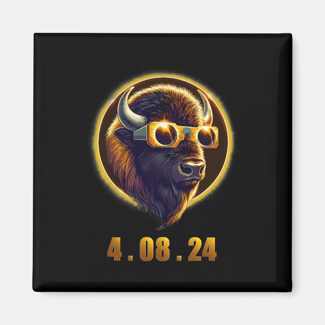 Bison Buffalo Wearing Gles Solar 2024 Eclipse  Magnet (Front)
