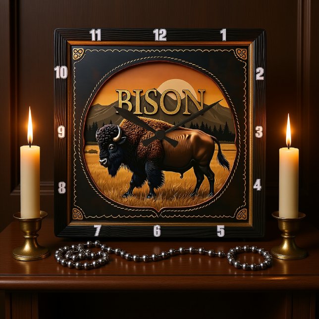Bison Buffalo Wild Plains Buffalo Square Wall Clock (Creator Uploaded)